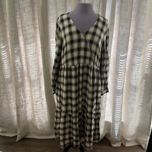 ANA A New Approach Women's XL Black White Plaid Tiered Midi Dress Rayon